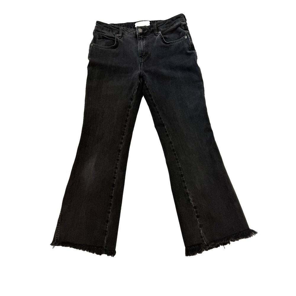 Free People Black Cropped Flare Jeans with Raw Hem